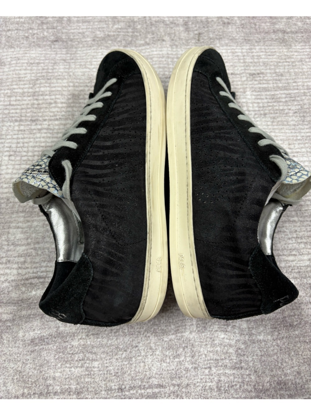 P448 John Zebra Black Suede Metallic Silver Lace Up Low Top Sneaker Sz 10 EU 41 - Picture 6 of 8